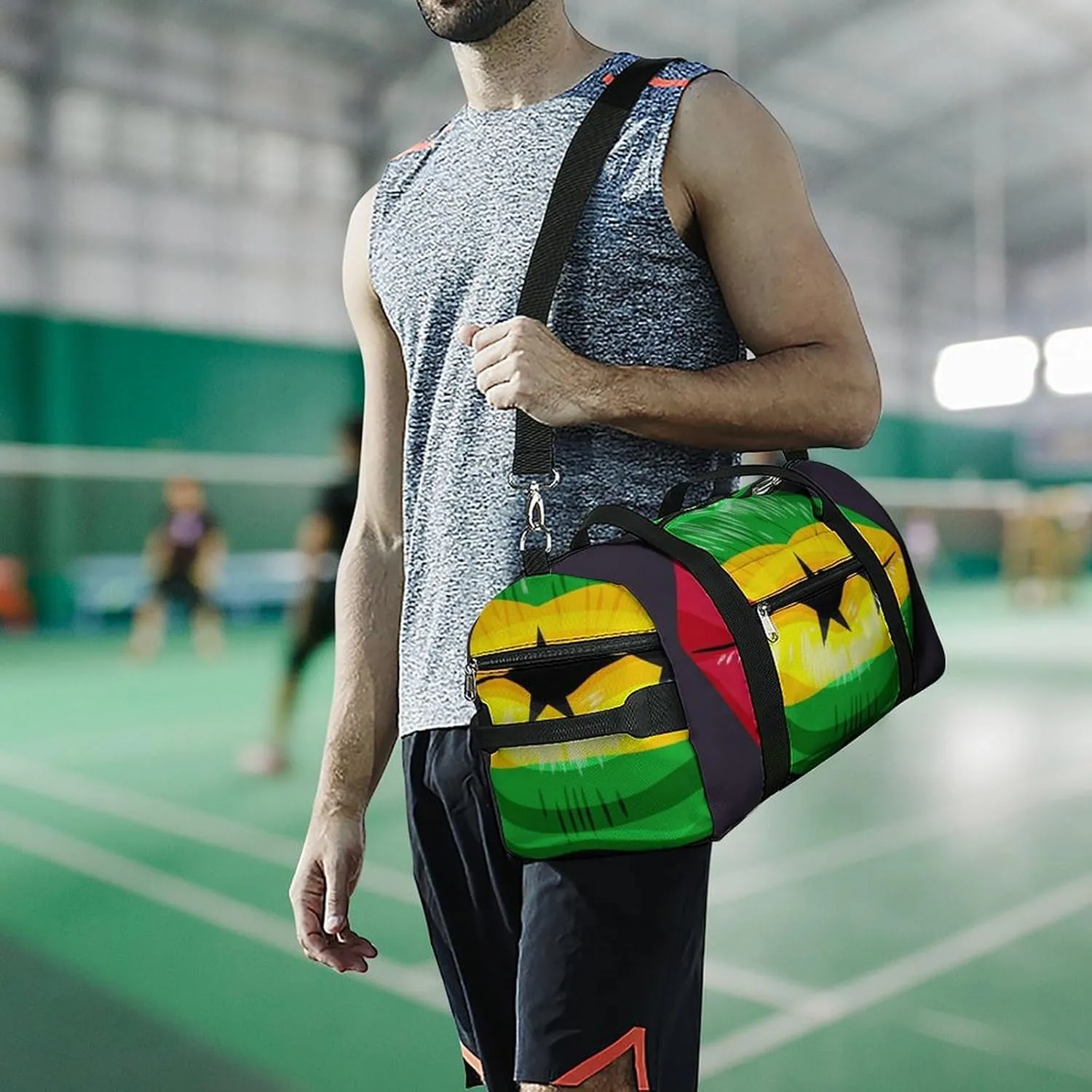 Sao Tome Principe Flag Lips Duffel Bag for Men Women with Shoe Compartment Lightweight Gym Bag