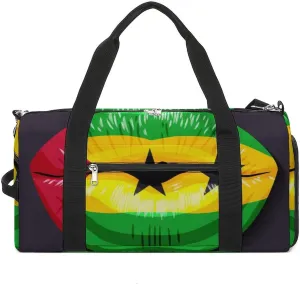 Sao Tome Principe Flag Lips Duffel Bag for Men Women with Shoe Compartment Lightweight Gym Bag
