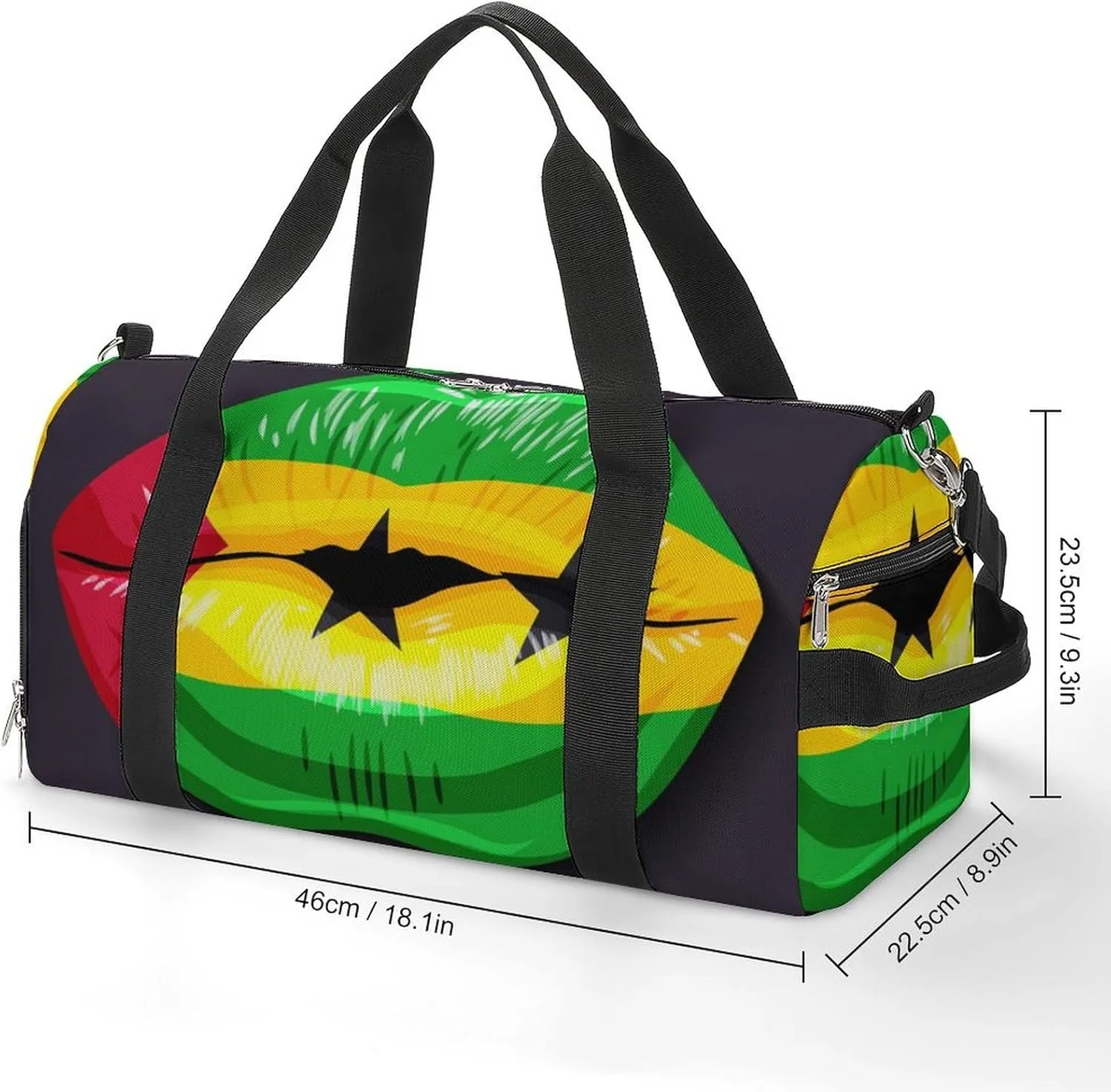 Sao Tome Principe Flag Lips Duffel Bag for Men Women with Shoe Compartment Lightweight Gym Bag