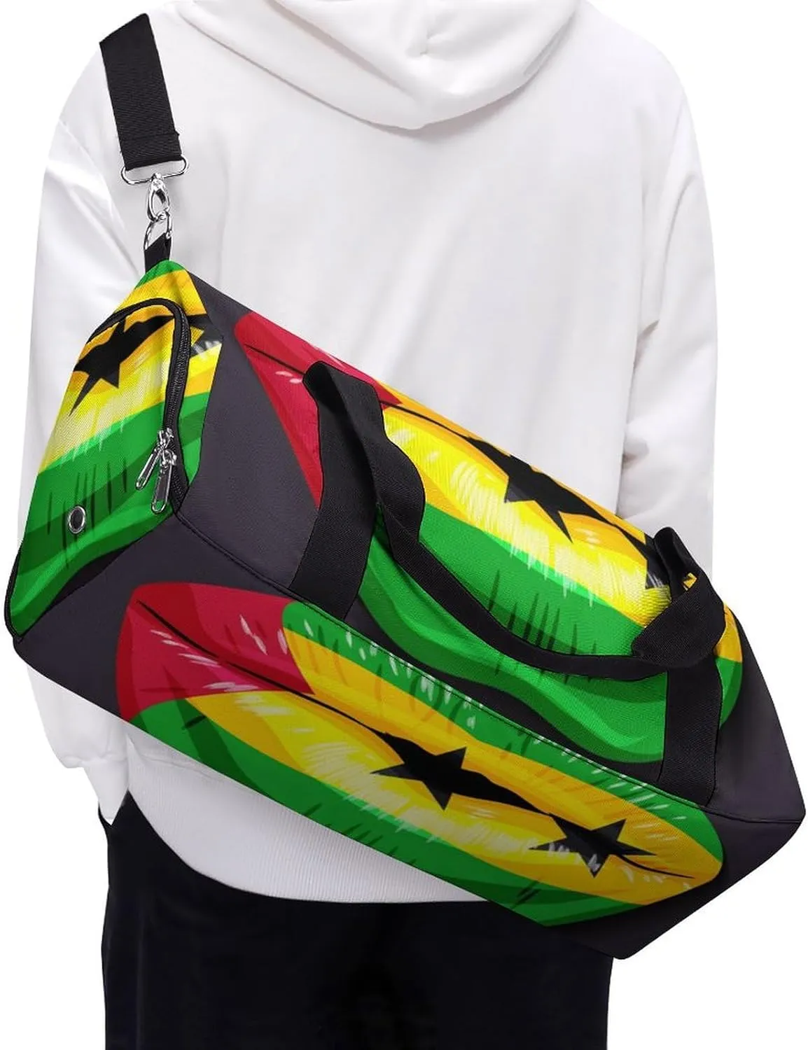 Sao Tome Principe Flag Lips Duffel Bag for Men Women with Shoe Compartment Lightweight Gym Bag