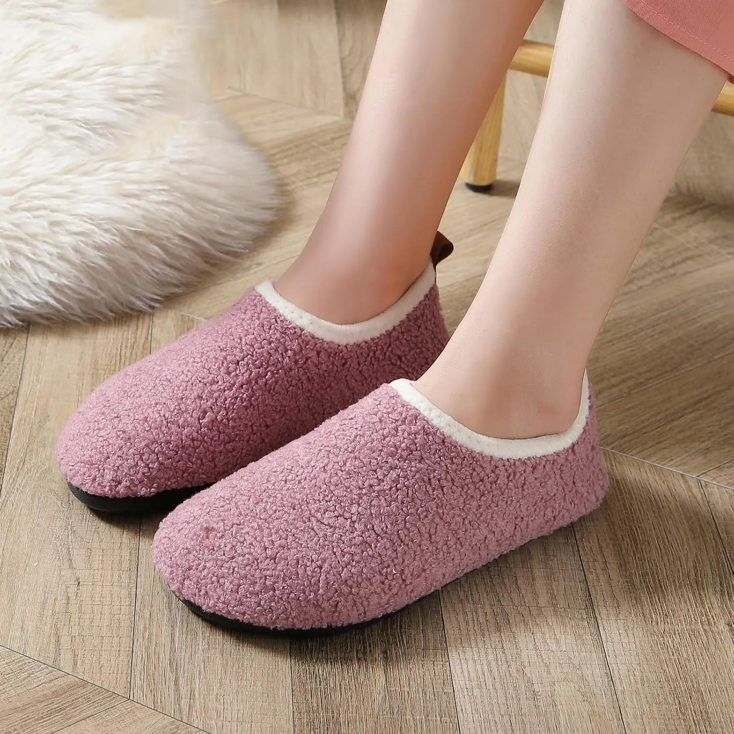 sazujinwu Women's House Shoes Fuzzy Fur Slippers Casual Non Slip Men's Barefoot Slipper Socks Warm Closed Lightweight and Breathable Indoor Outdoor Shoes