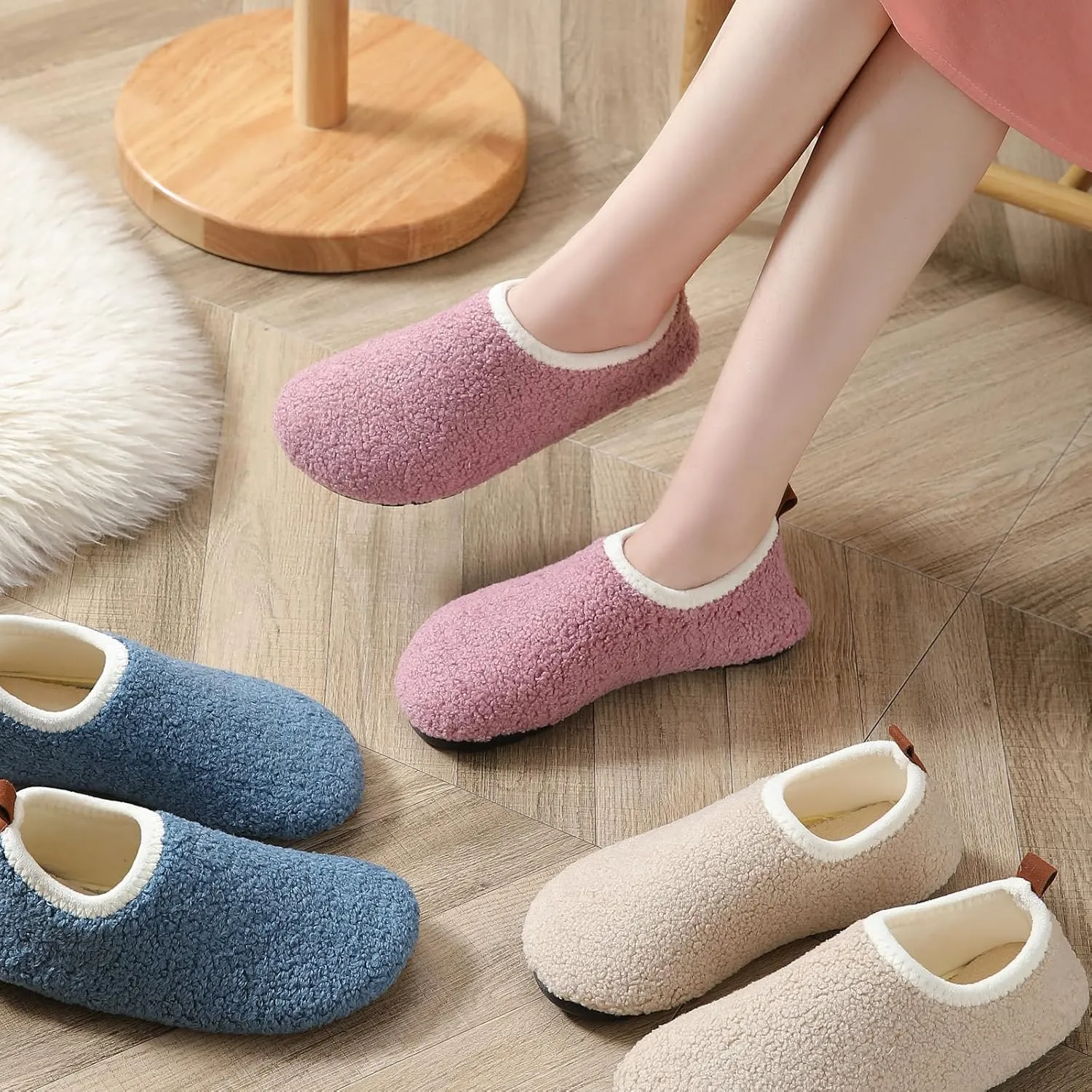 sazujinwu Women's House Shoes Fuzzy Fur Slippers Casual Non Slip Men's Barefoot Slipper Socks Warm Closed Lightweight and Breathable Indoor Outdoor Shoes