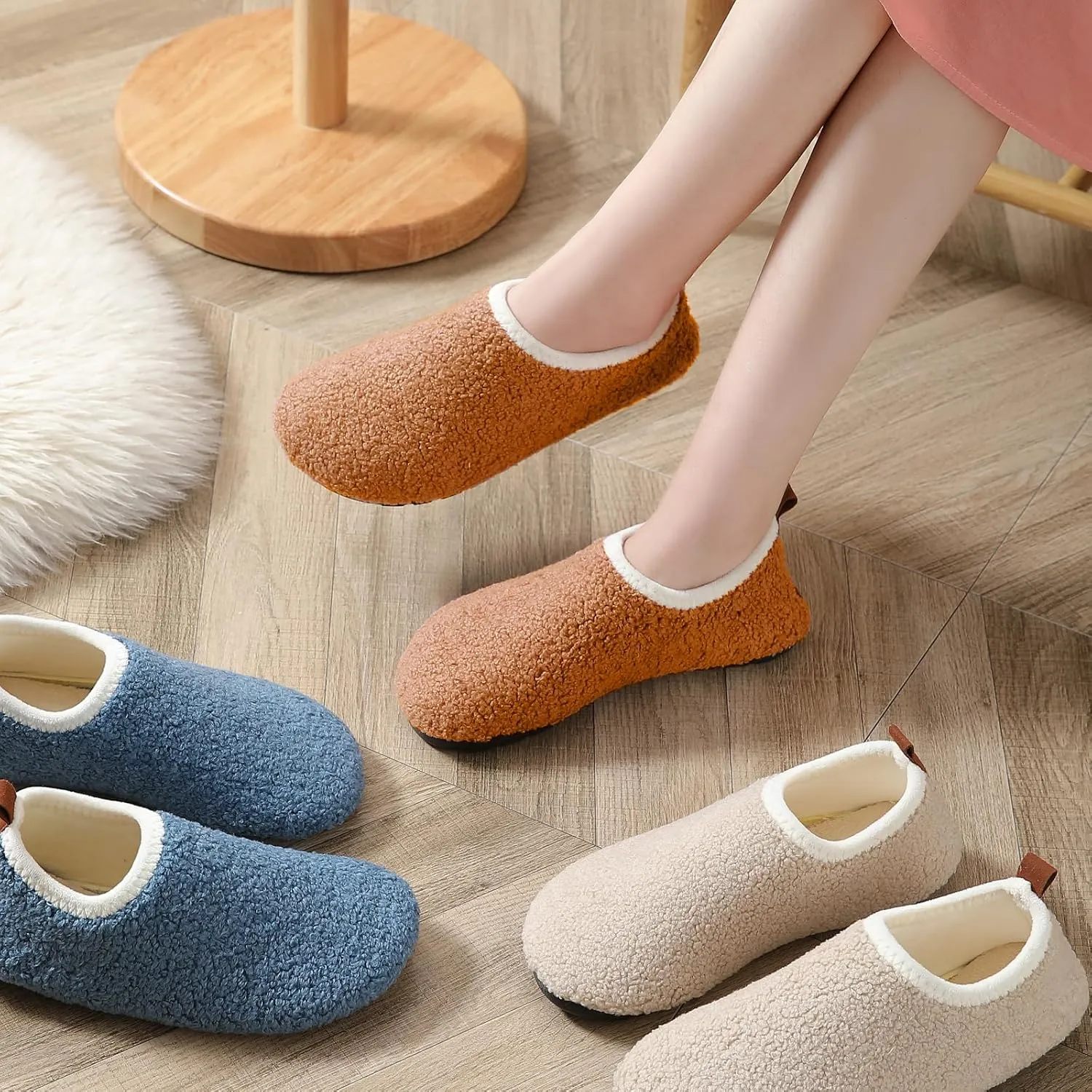 sazujinwu Women's House Shoes Fuzzy Fur Slippers Casual Non Slip Men's Barefoot Slipper Socks Warm Closed Lightweight and Breathable Indoor Outdoor Shoes