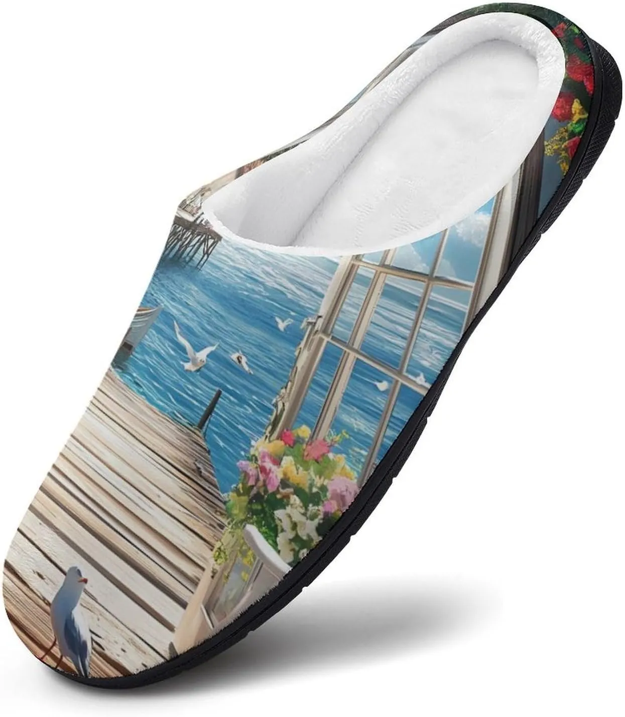 Seaside Boat Scenery Slippers for Women Warm House Shoes Home Slippers Bedroom Shoes for Women Mom Ladies