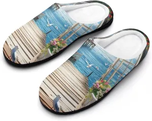 Seaside Boat Scenery Slippers for Women Warm House Shoes Home Slippers Bedroom Shoes for Women Mom Ladies