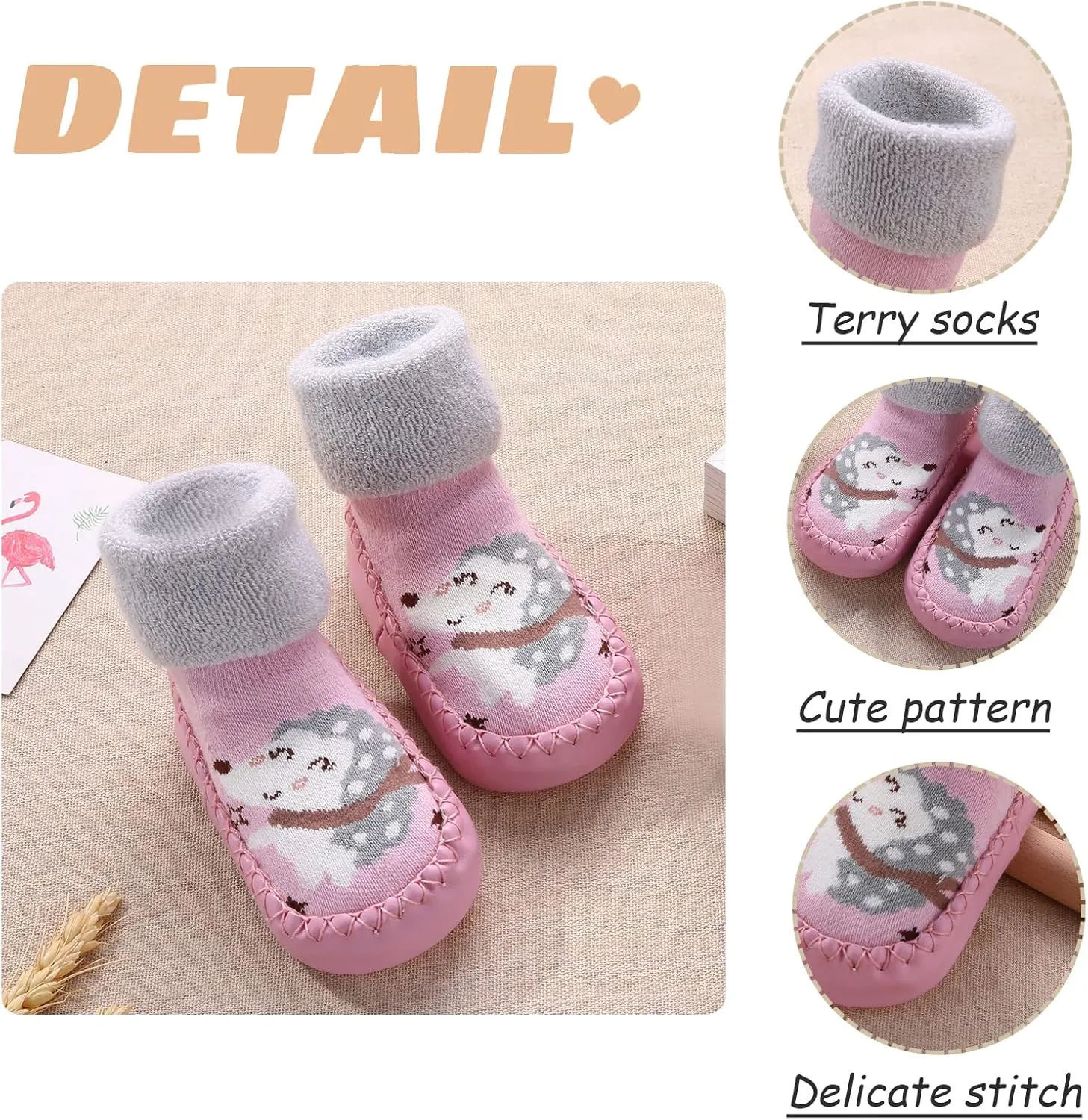 SEAUR 3 Pairs Toddler Slipper Socks Anti Skid Baby Sock Shoes for Walking Infant Moccasins Animal Crib Shoes Sock With Grips