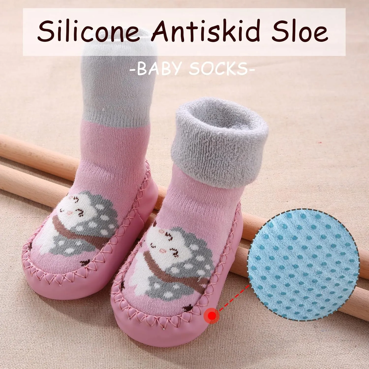 SEAUR 3 Pairs Toddler Slipper Socks Anti Skid Baby Sock Shoes for Walking Infant Moccasins Animal Crib Shoes Sock With Grips
