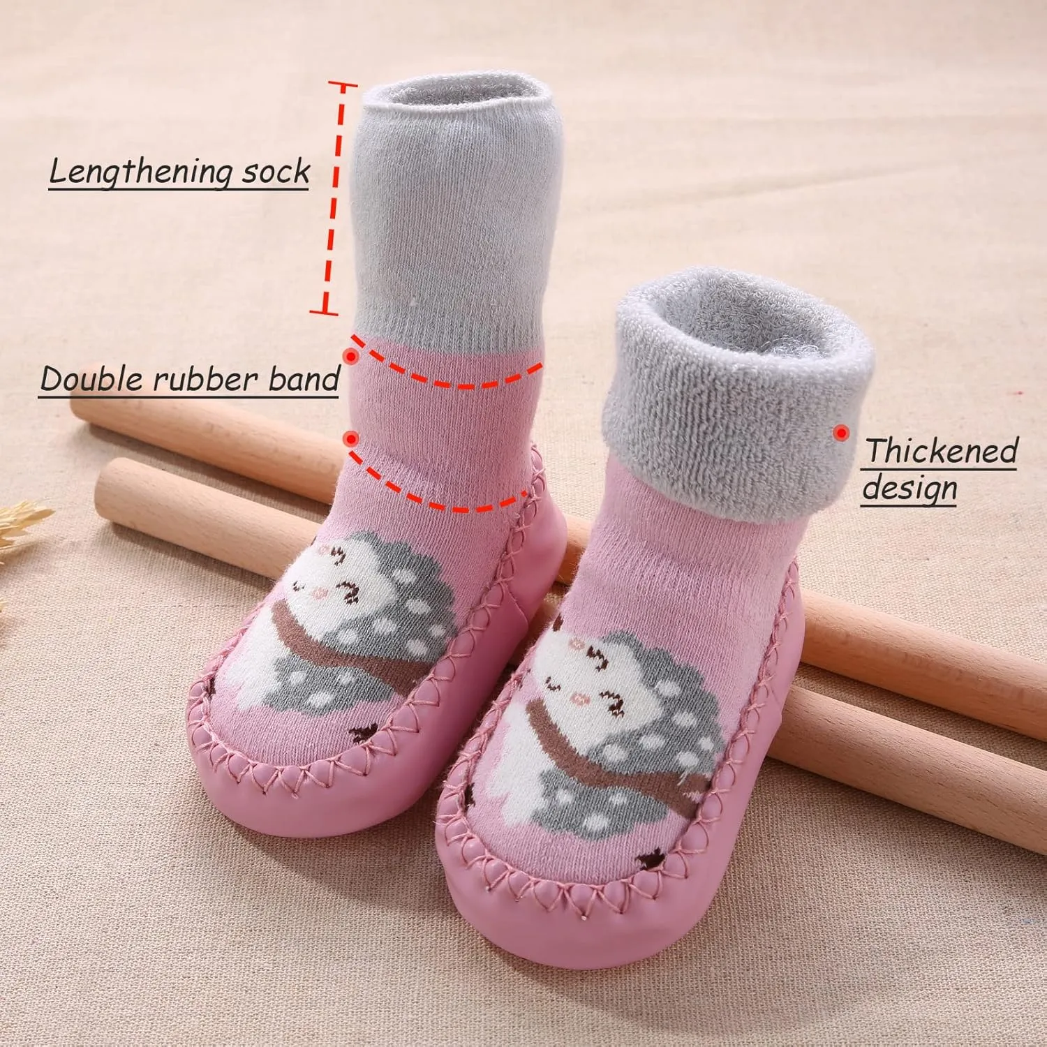 SEAUR 3 Pairs Toddler Slipper Socks Anti Skid Baby Sock Shoes for Walking Infant Moccasins Animal Crib Shoes Sock With Grips