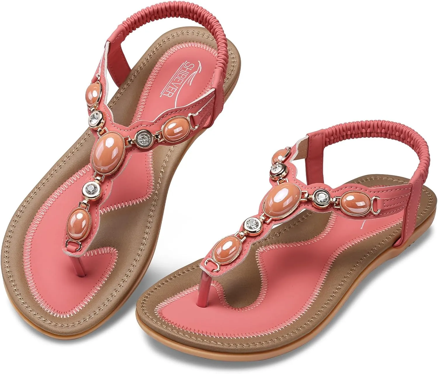SHIBEVER Flat Sandals for Women Dressy: Summer Comfortable Dress Thong Flats Sandal