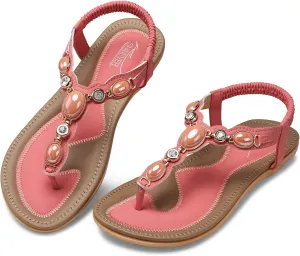 SHIBEVER Flat Sandals for Women Dressy: Summer Comfortable Dress Thong Flats Sandal