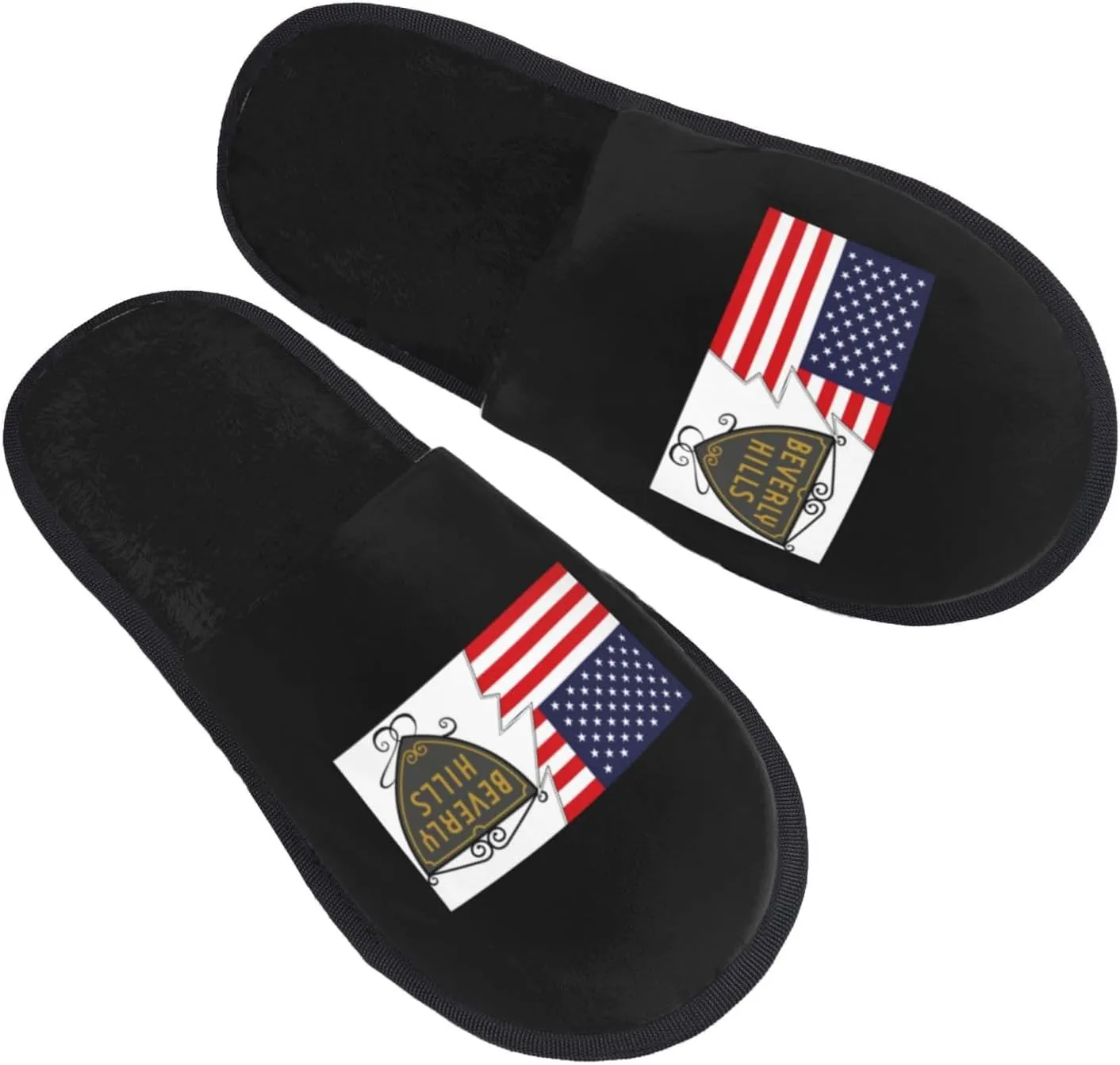 Shield Of Beverly Hills, California And America Slippers Winter Indoor and Outdoor Slipper Warm Cozy Soft Lightweight House Shoes Fuzzy Slip-On Slipper Large