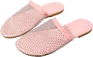 Shiny Rhinestone Mesh Flats, Bling Sandals for Women, Glittery Stretchy Net slipper Women Ultra Comfortable Shiny Gem Mesh Flats Sparkle slipper Toe Casual Slingback Flat slipper