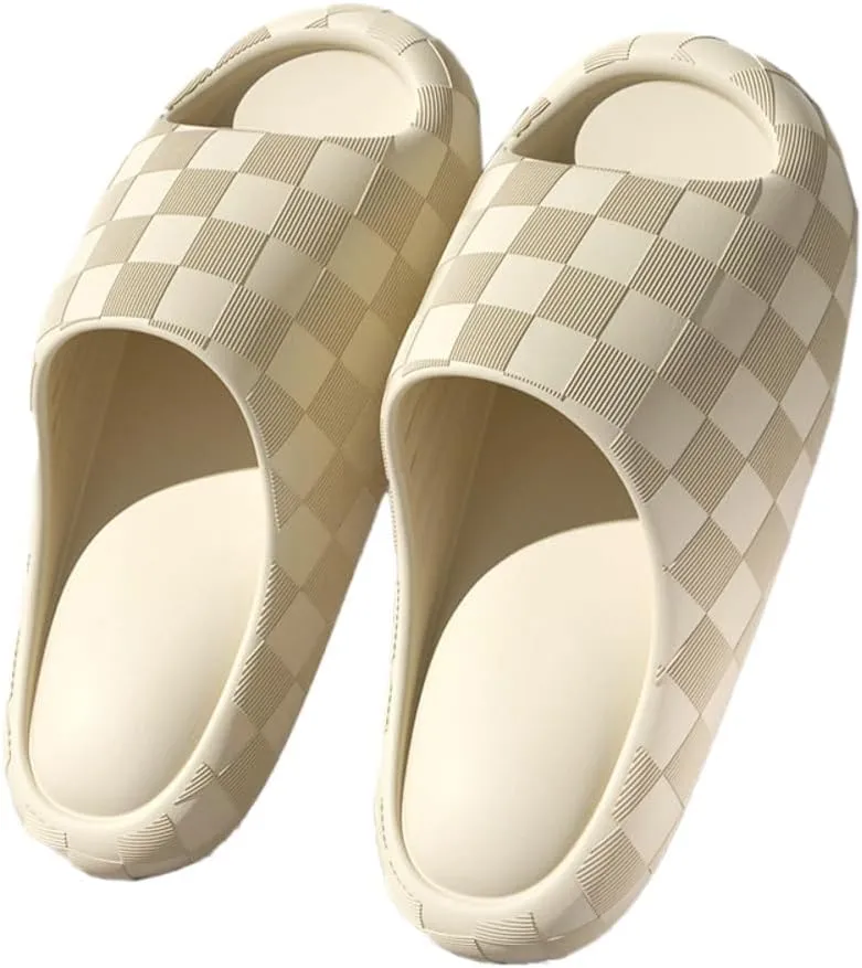 Slippers for Women Cute Anti-Slip EVA Beach Pool Shower Slippers Shoes Checkered Indoor Sandal Slides Cloud Sandals 2025