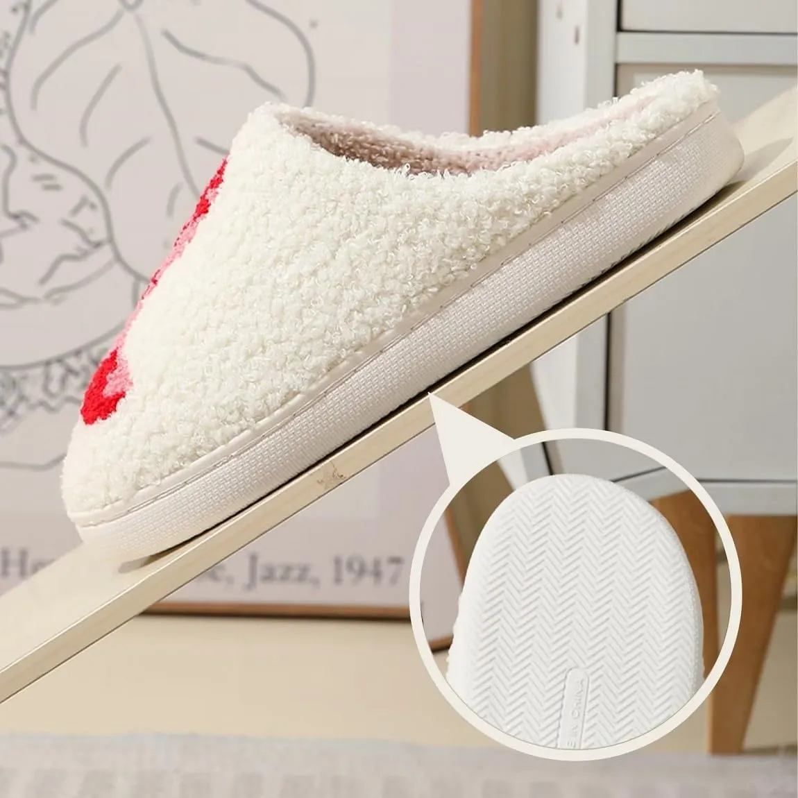 Slippers for Womens Mens Cut Retro Plush Soft Memory Foam House Shoes