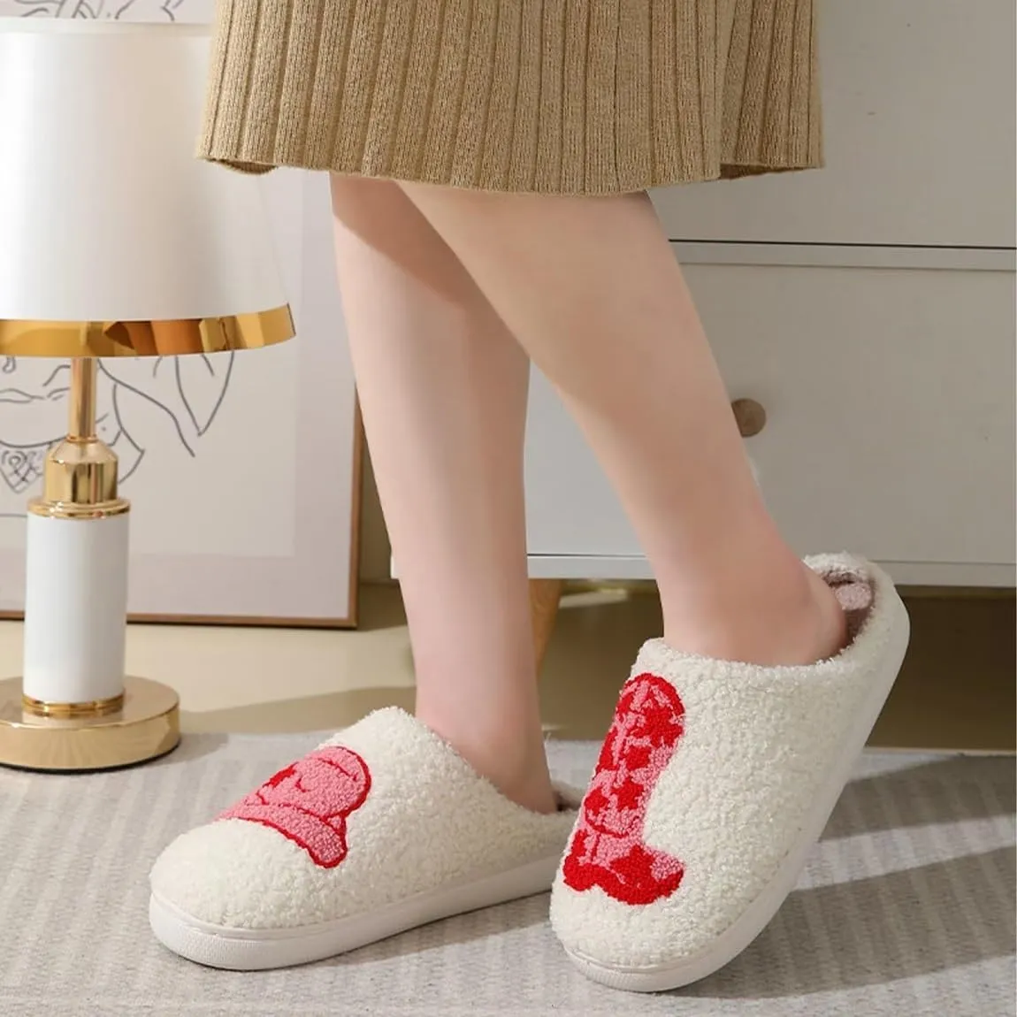 Slippers for Womens Mens Cut Retro Plush Soft Memory Foam House Shoes