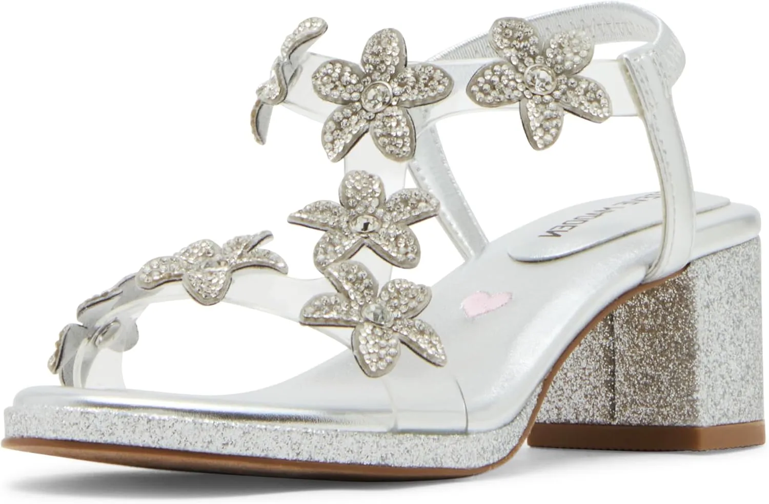 Steve Madden Girls Shoes Girls Savvy Heeled Sandal, Silver, 1 Little Kid