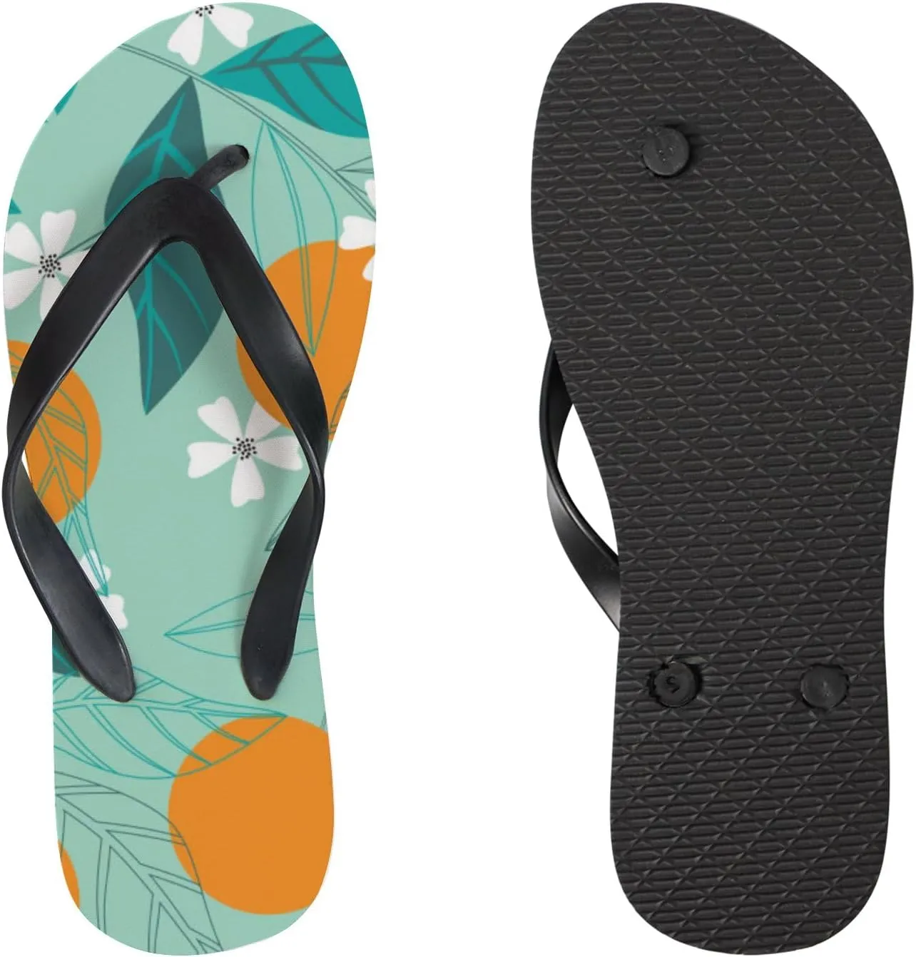 Summer Flip Flops for Women Girls - Blooming Oranges in Leaves Casual Thong Slippers Slide Flat Sandals for Beach