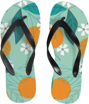 Summer Flip Flops for Women Girls - Blooming Oranges in Leaves Casual Thong Slippers Slide Flat Sandals for Beach