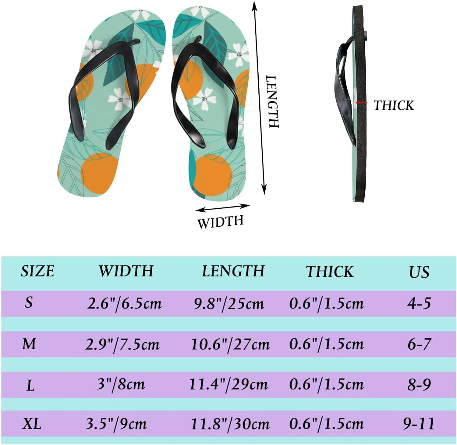 Summer Flip Flops for Women Girls - Blooming Oranges in Leaves Casual Thong Slippers Slide Flat Sandals for Beach