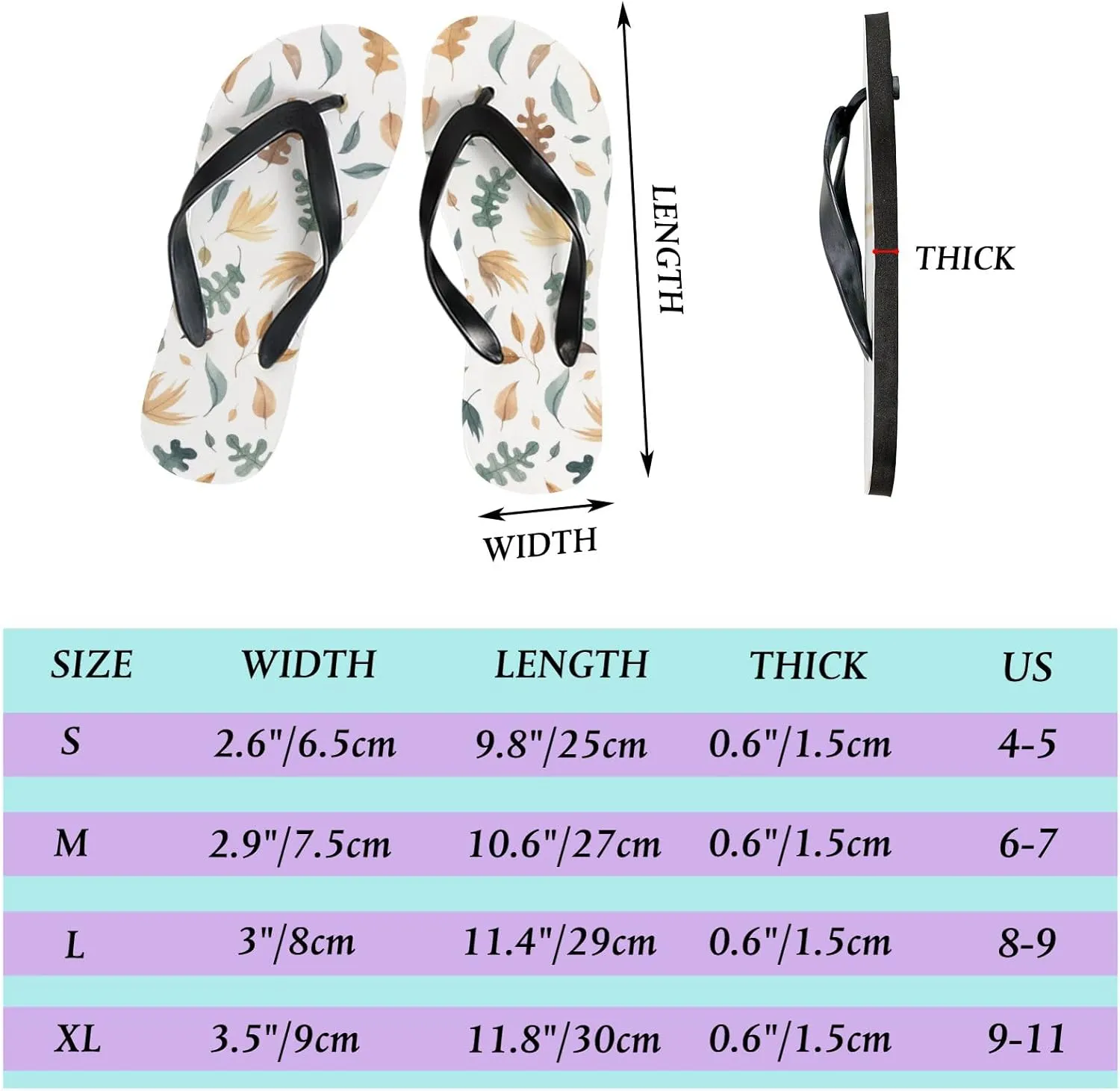 Summer Flip Flops for Women Girls - Colorful Maple Oak Leaves Casual Thong Slippers Slide Flat Sandals for Beach