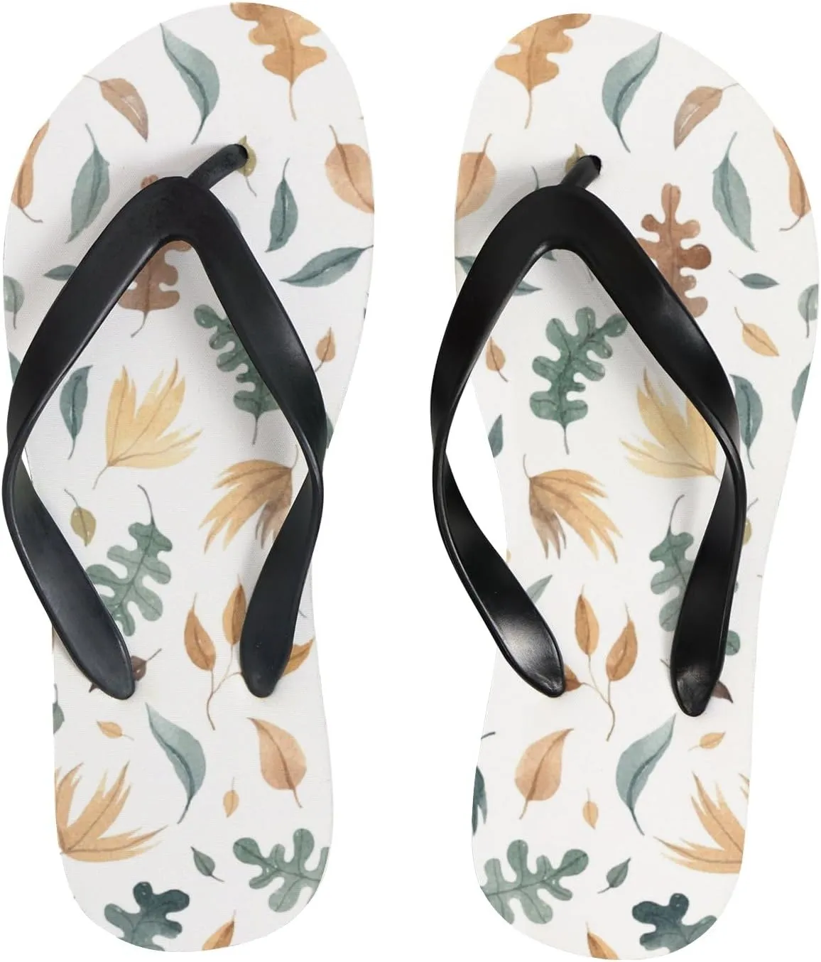 Summer Flip Flops for Women Girls - Colorful Maple Oak Leaves Casual Thong Slippers Slide Flat Sandals for Beach