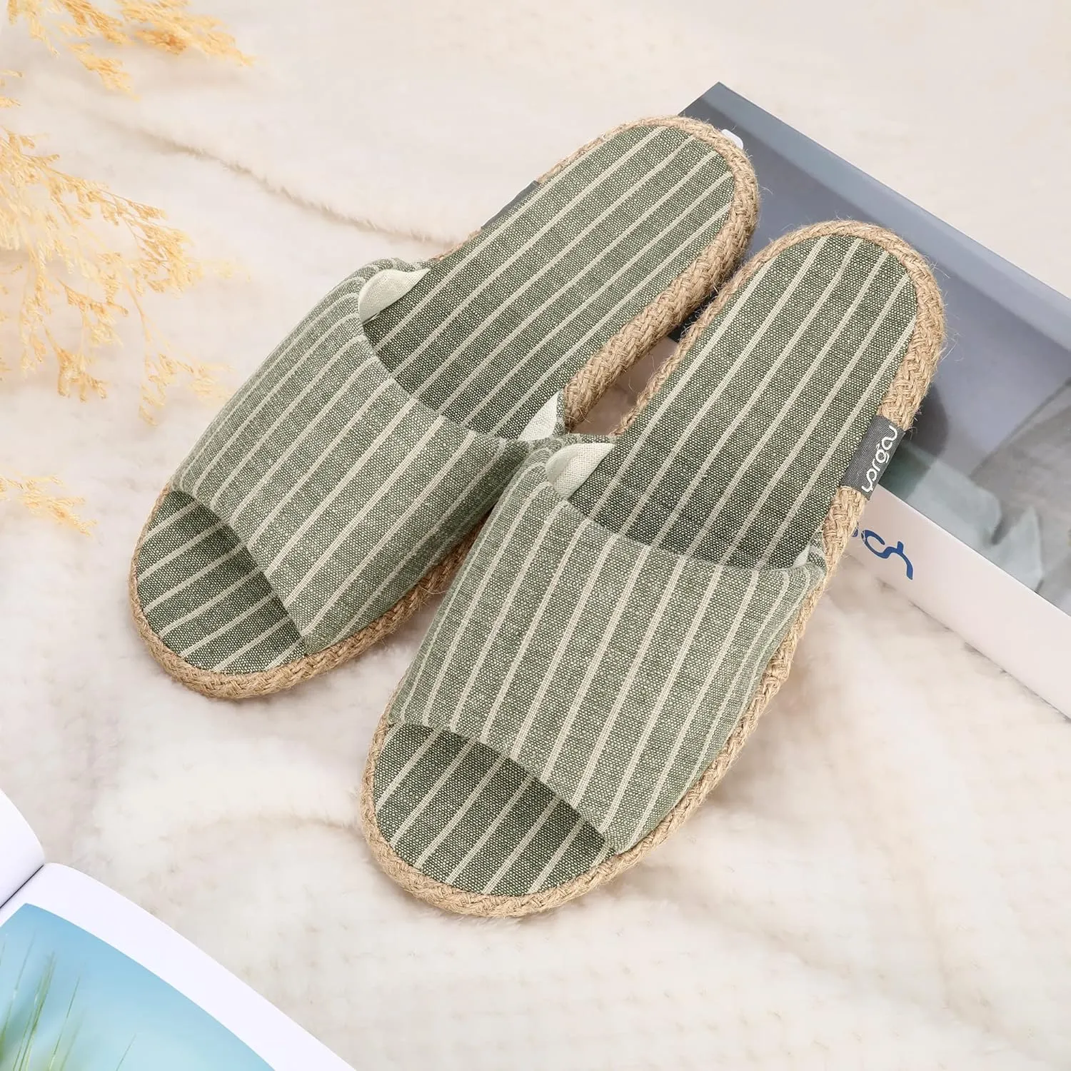 Summer House Slippers for Women Indoor Open Toe Women House Slippers Cotton and Linen Shoes Breathable Home TPR Outsole