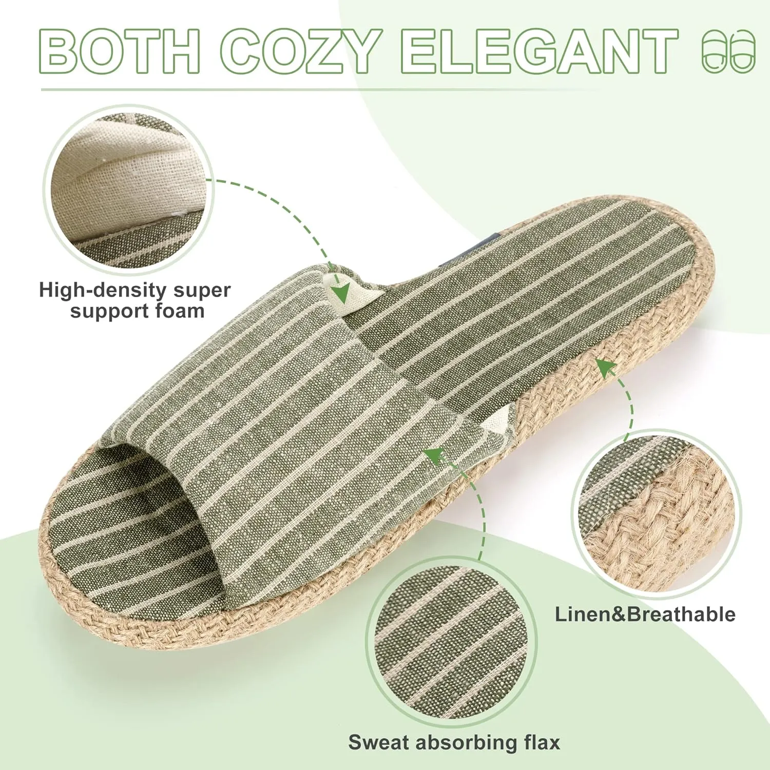 Summer House Slippers for Women Indoor Open Toe Women House Slippers Cotton and Linen Shoes Breathable Home TPR Outsole