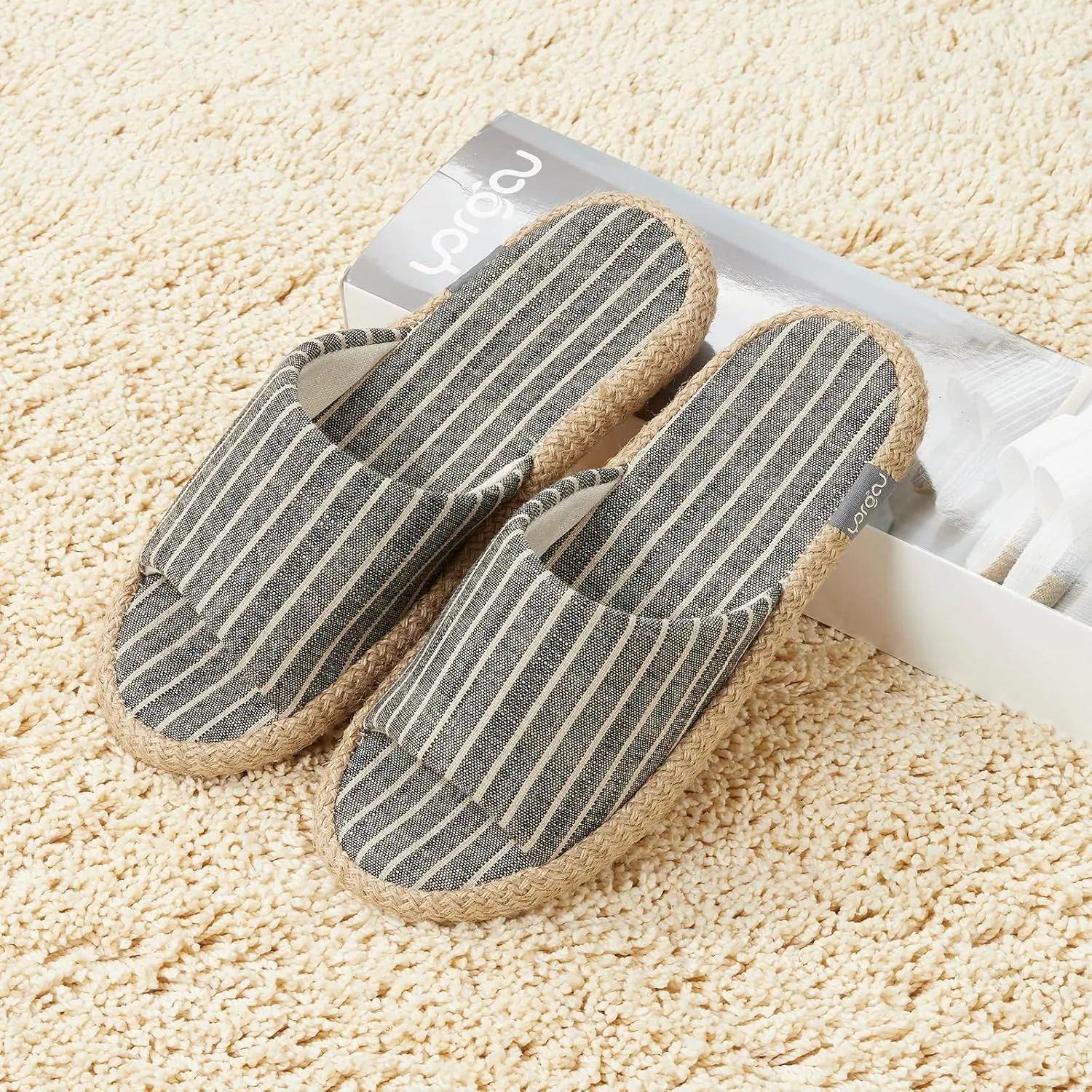 Summer House Slippers for Women Indoor Open Toe Women House Slippers Cotton and Linen Shoes Breathable Home TPR Outsole