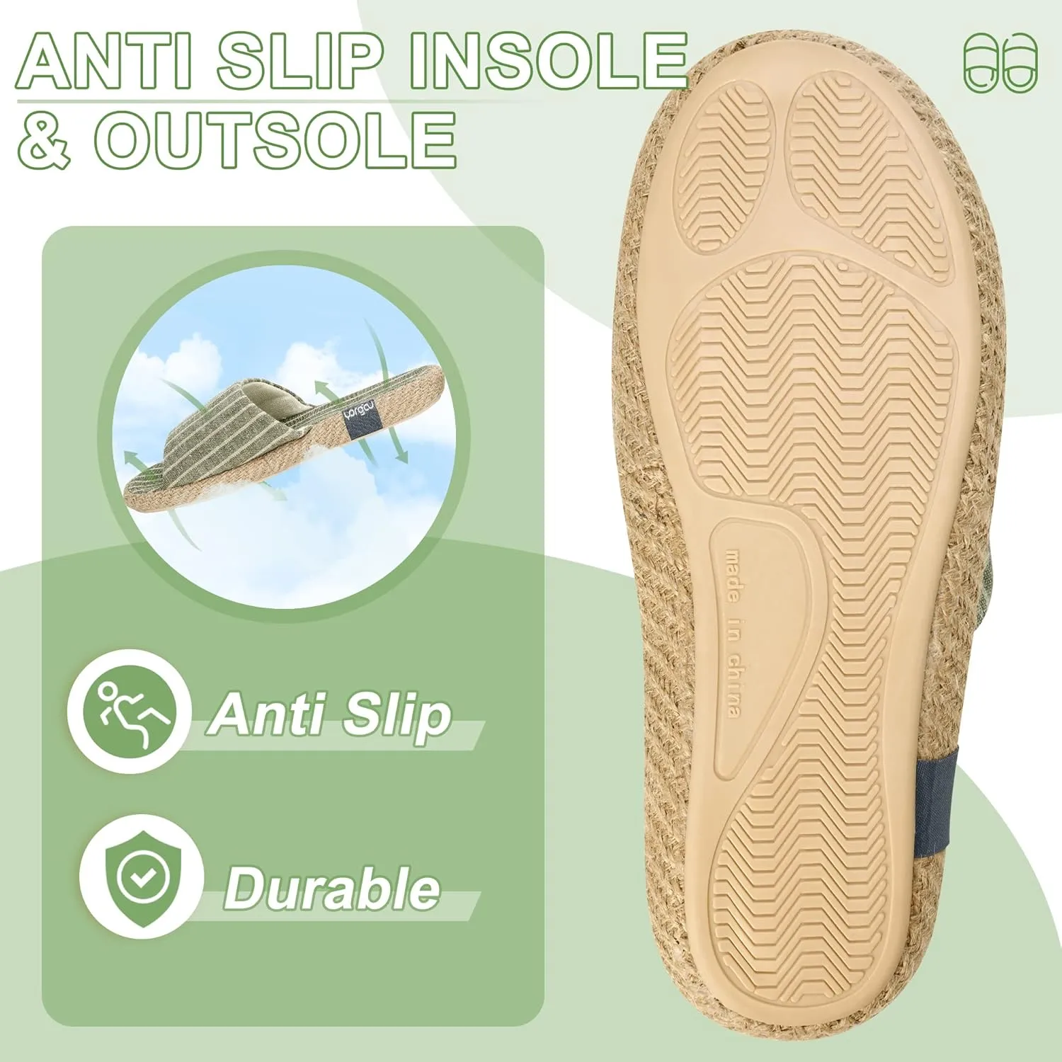 Summer House Slippers for Women Indoor Open Toe Women House Slippers Cotton and Linen Shoes Breathable Home TPR Outsole