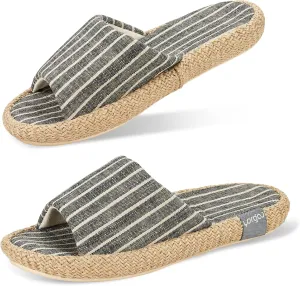 Summer House Slippers for Women Indoor Open Toe Women House Slippers Cotton and Linen Shoes Breathable Home TPR Outsole