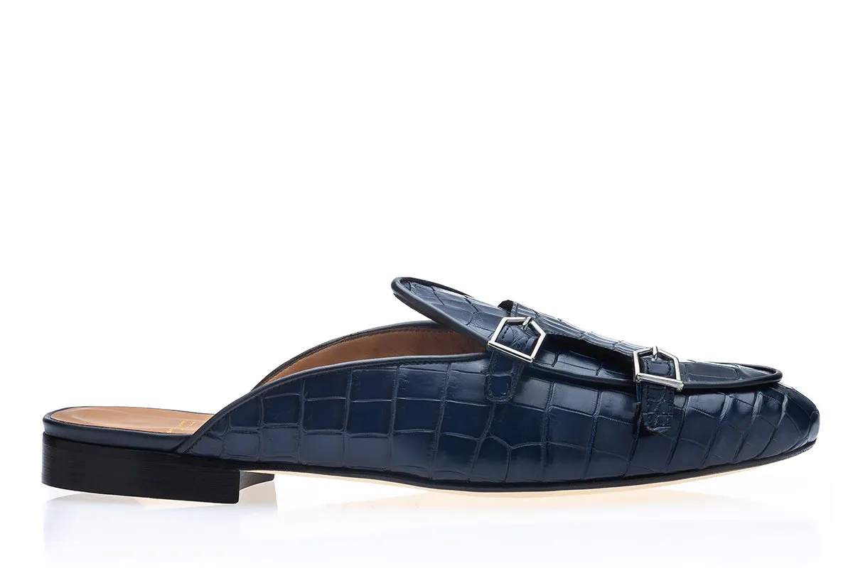 TANGERINE 7 CROCODILE NAVY MULES