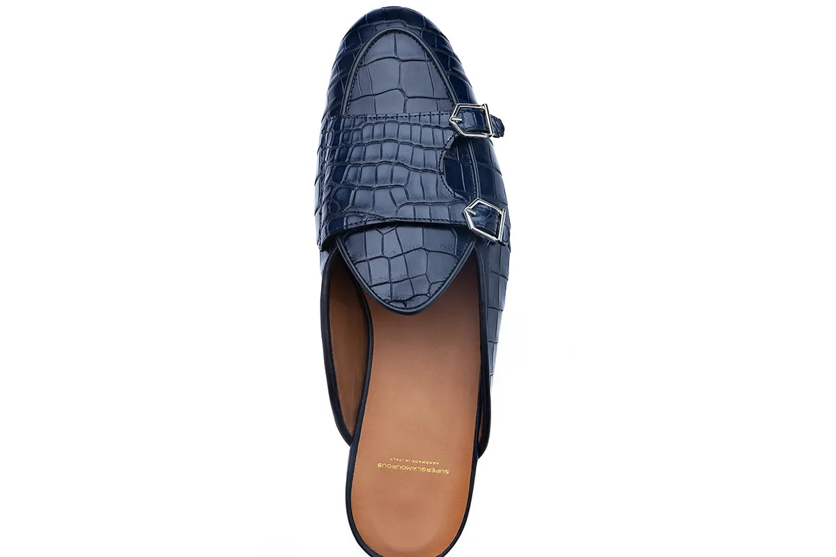 TANGERINE 7 CROCODILE NAVY MULES