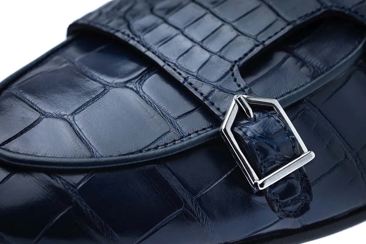 TANGERINE 7 CROCODILE NAVY MULES