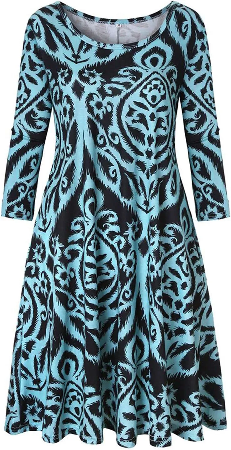 Tanst Sky Womens Casual Round Neck Plus Size Floral Tunic Shirt Dress with Pockets
