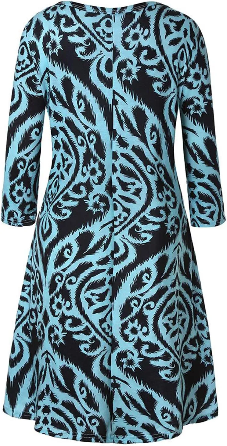 Tanst Sky Womens Casual Round Neck Plus Size Floral Tunic Shirt Dress with Pockets
