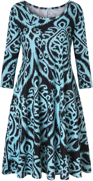 Tanst Sky Womens Casual Round Neck Plus Size Floral Tunic Shirt Dress with Pockets