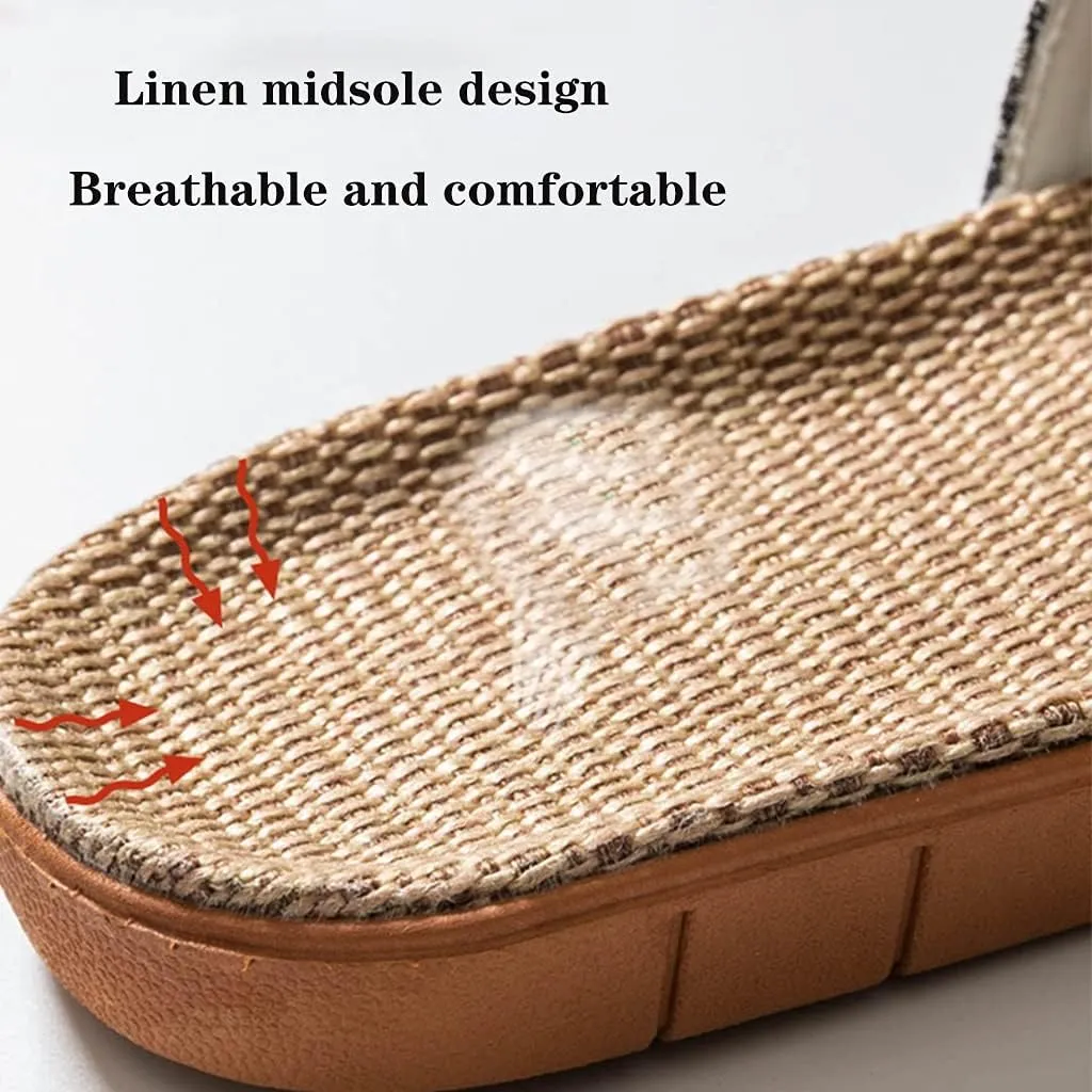Tatami Slippers Men Flax Home Sandals Slipper Lightweight Linen Summer Beach Shoes Skidproof Lightweight Women Indoor&Outdoor Slipper Open-Toe House Slippers for Women