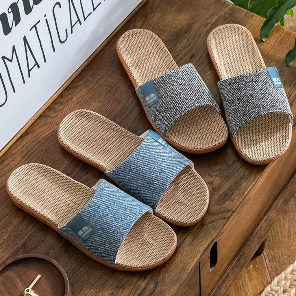 Tatami Slippers Men Flax Home Sandals Slipper Lightweight Linen Summer Beach Shoes Skidproof Lightweight Women Indoor&Outdoor Slipper Open-Toe House Slippers for Women