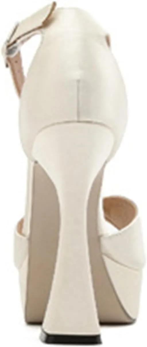 TDA Womens Ankle Strap Buckle Sandals Pearl Platform Peep Toe High Heel Wedding Party Shoes