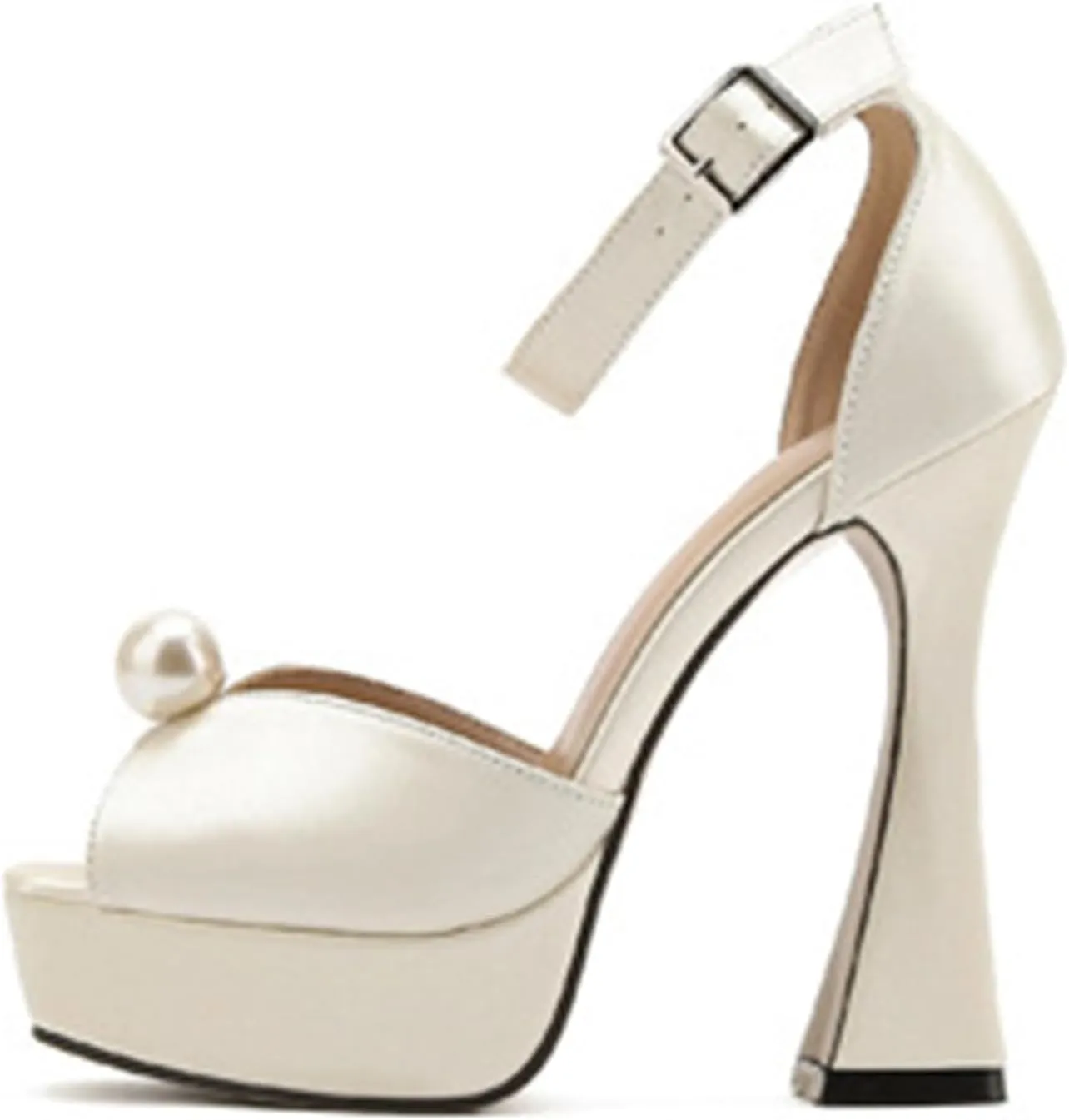 TDA Womens Ankle Strap Buckle Sandals Pearl Platform Peep Toe High Heel Wedding Party Shoes
