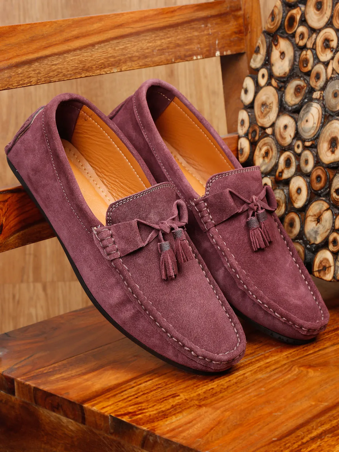 Teakwood Leather Men Solid Round-Toe Purple Loafer - Clearance sale