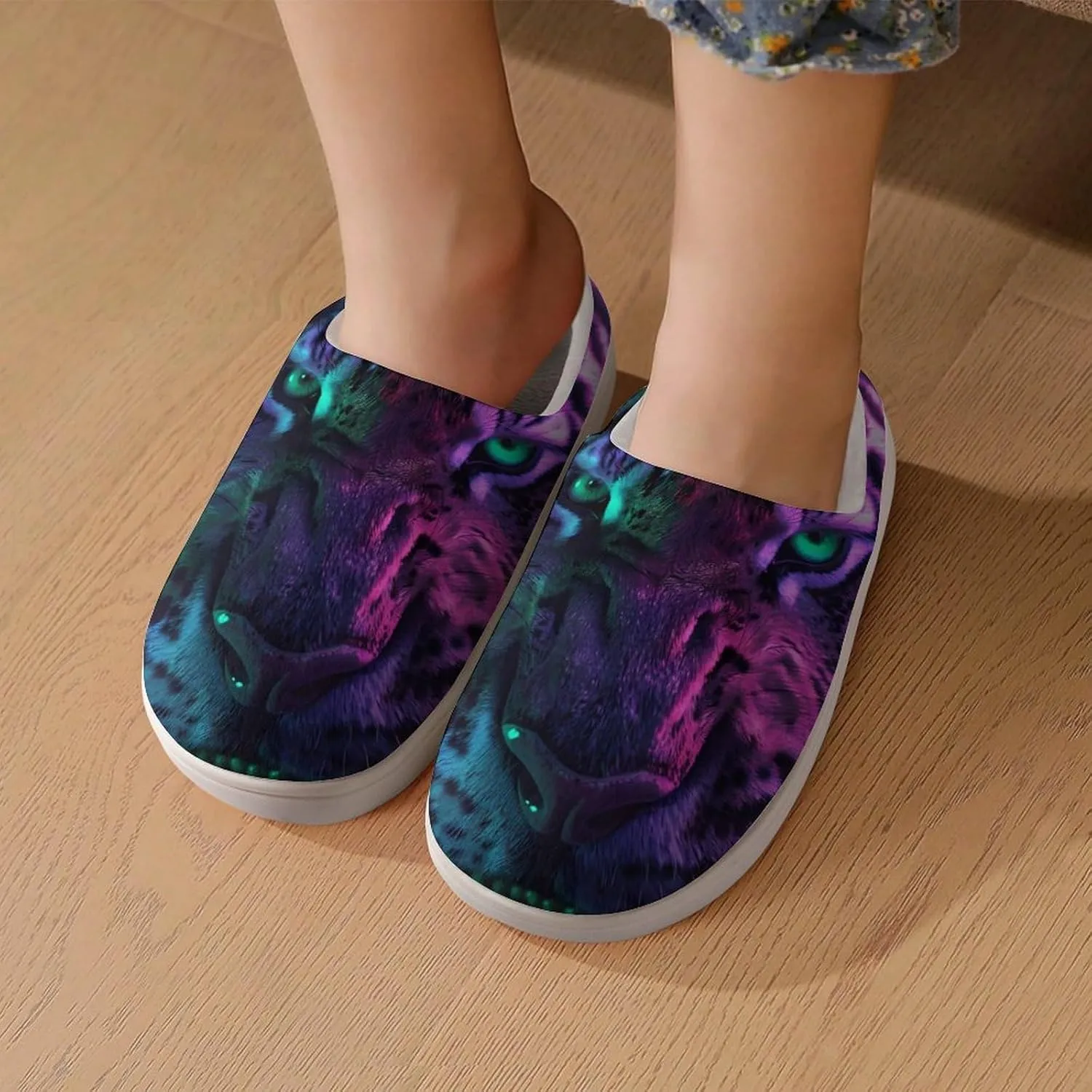 Tiger with Green Eyes Galaxy Cute Cotton Slippers Anti-slip House Shoe Slipper Indoor Outdoor