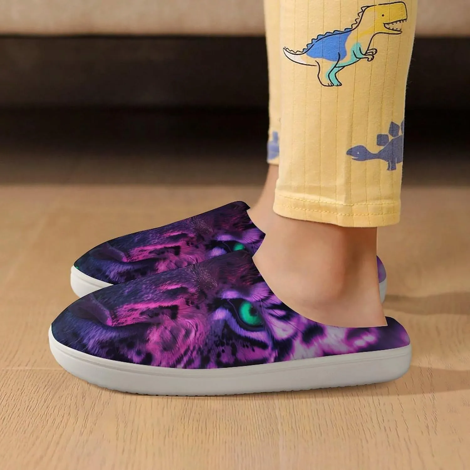 Tiger with Green Eyes Galaxy Cute Cotton Slippers Anti-slip House Shoe Slipper Indoor Outdoor