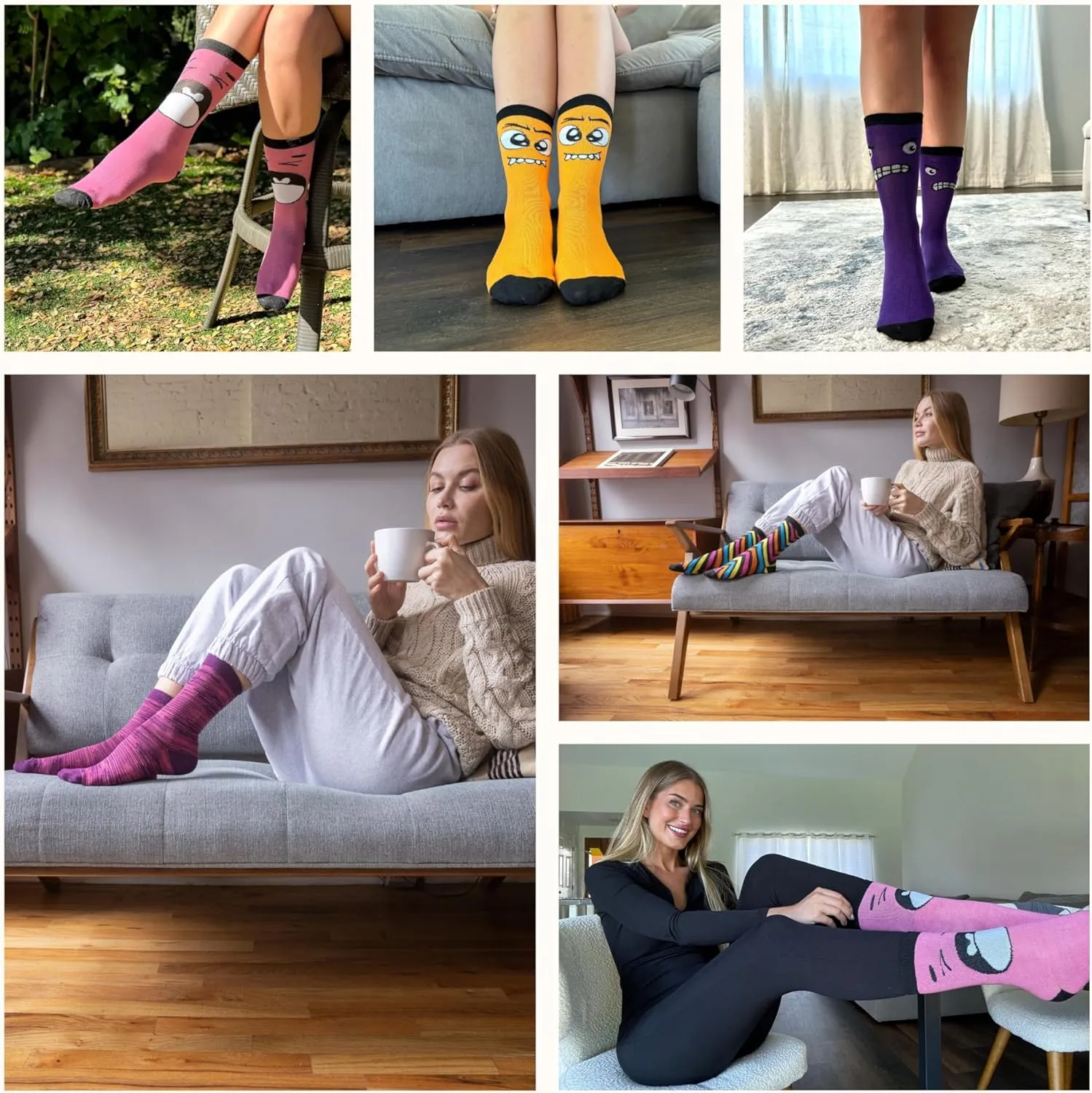 Tipi Toe Women's 12 Pairs Lightweight Colorful Patterned Crew Socks