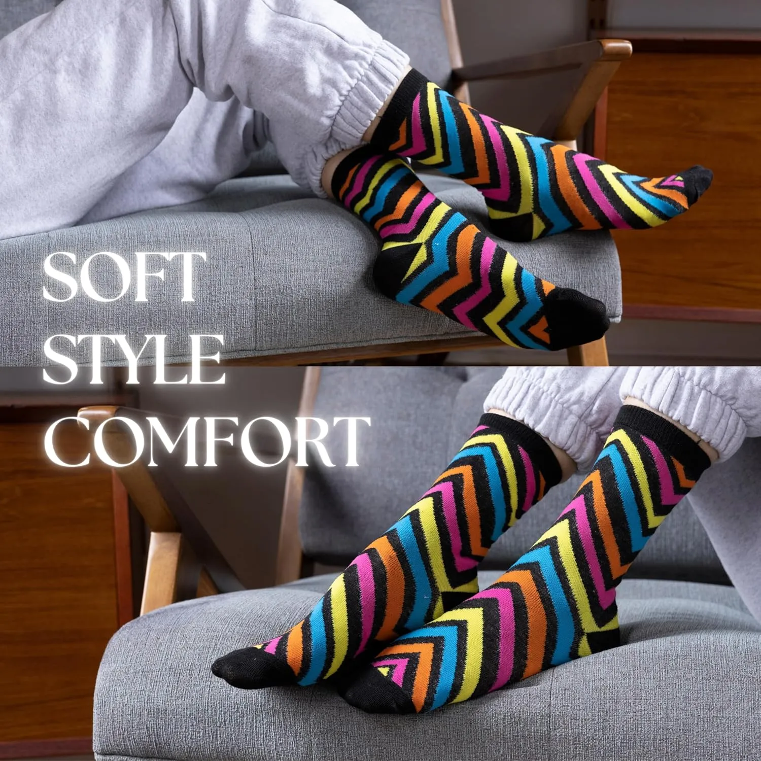 Tipi Toe Women's 12 Pairs Lightweight Colorful Patterned Crew Socks