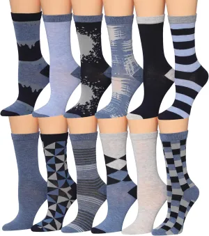 Tipi Toe Women's 12 Pairs Lightweight Colorful Patterned Crew Socks