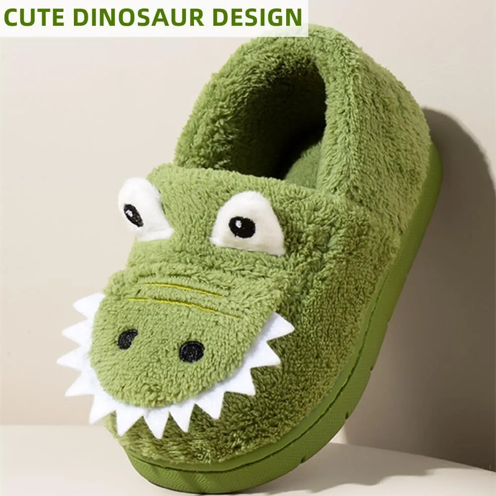Toddler Boys Girls Dinosaur House Slippers Kids Cute Animal Slippers with Memory Foam Plush Warm Non-slip Home Shoes for Indoor and Outdoor
