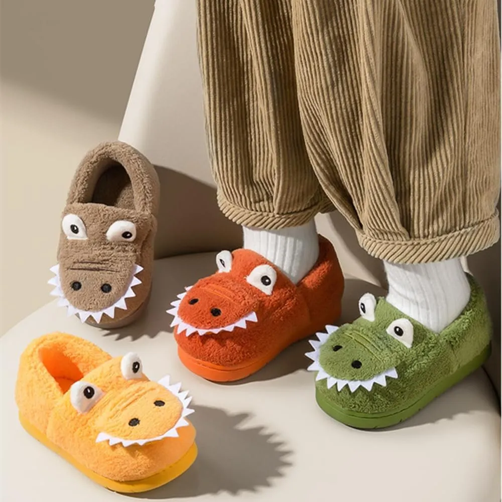Toddler Boys Girls Dinosaur House Slippers Kids Cute Animal Slippers with Memory Foam Plush Warm Non-slip Home Shoes for Indoor and Outdoor