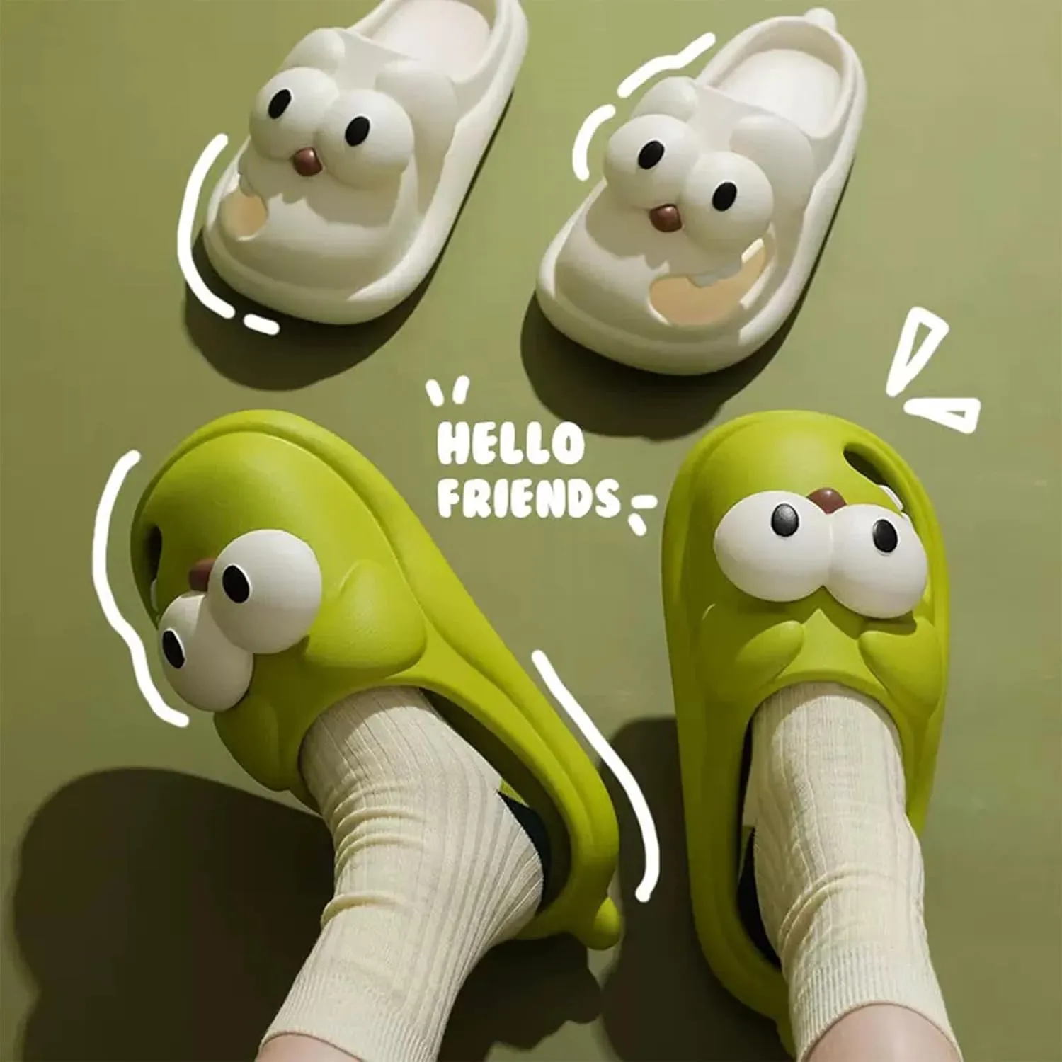 Tongue Kiss Slippers, Big Eye Dog Slippers, 3D funny Cartoon EVA Non-slip Thick Sole Indoor Outdoor Slides