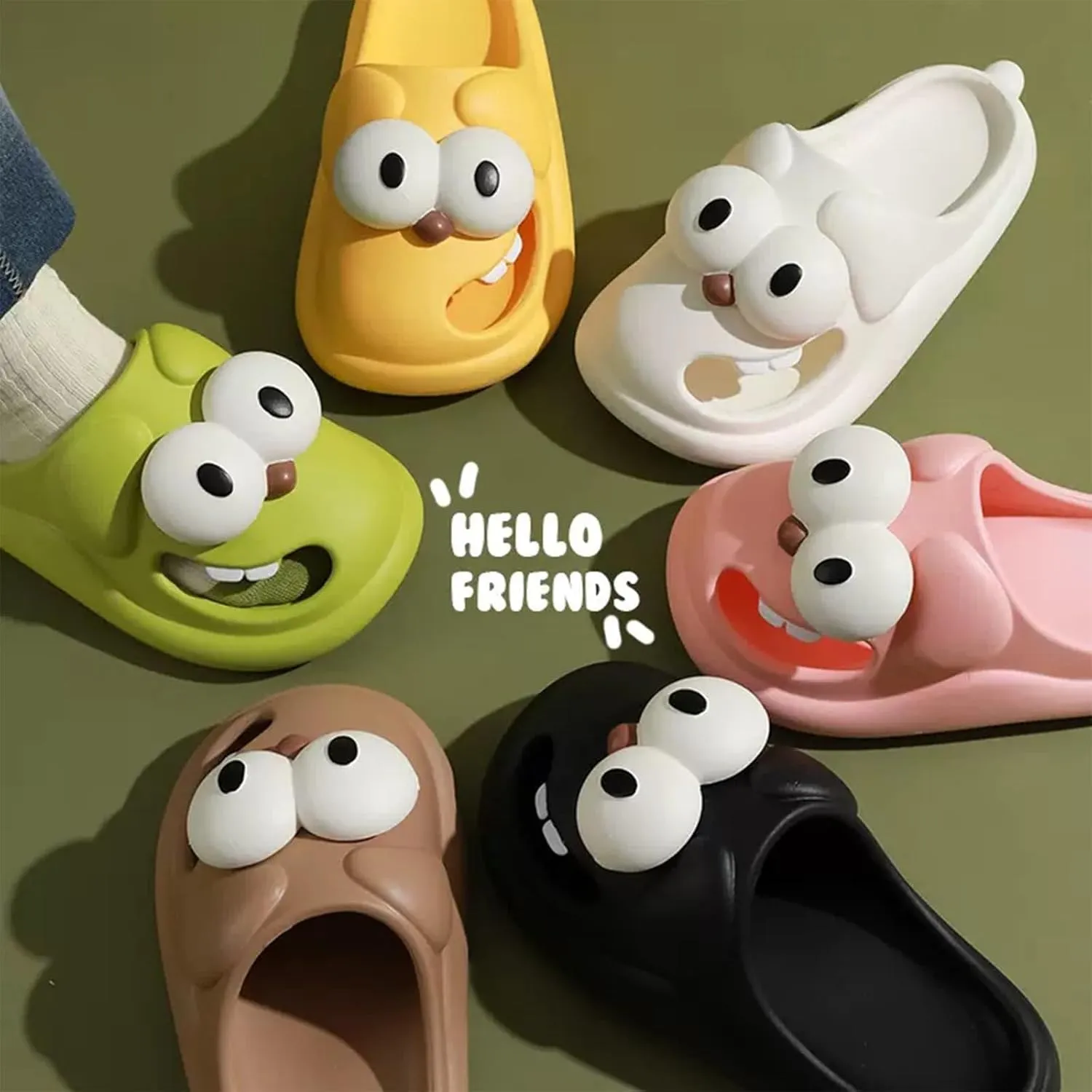 Tongue Kiss Slippers, Big Eye Dog Slippers, 3D funny Cartoon EVA Non-slip Thick Sole Indoor Outdoor Slides